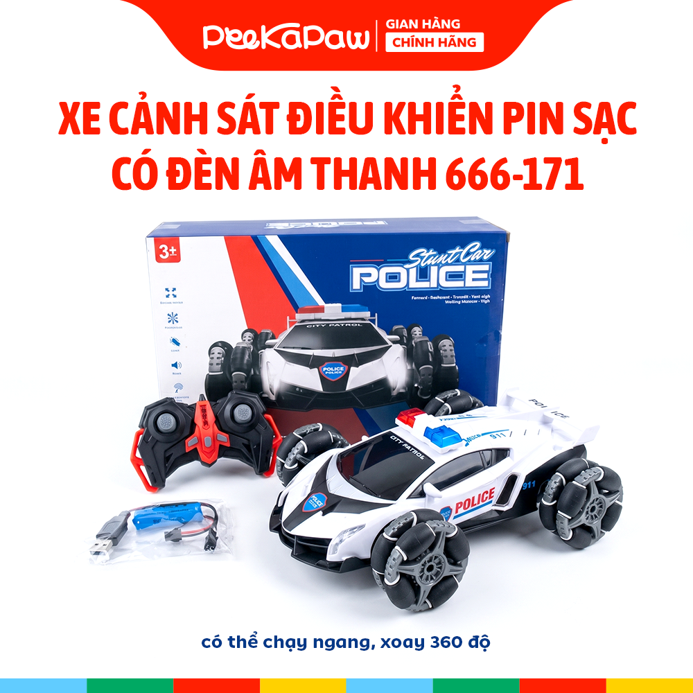 Xe cảnh sát điều khiển pin sạc bánh xe Omni có đèn âm thanh 666-171