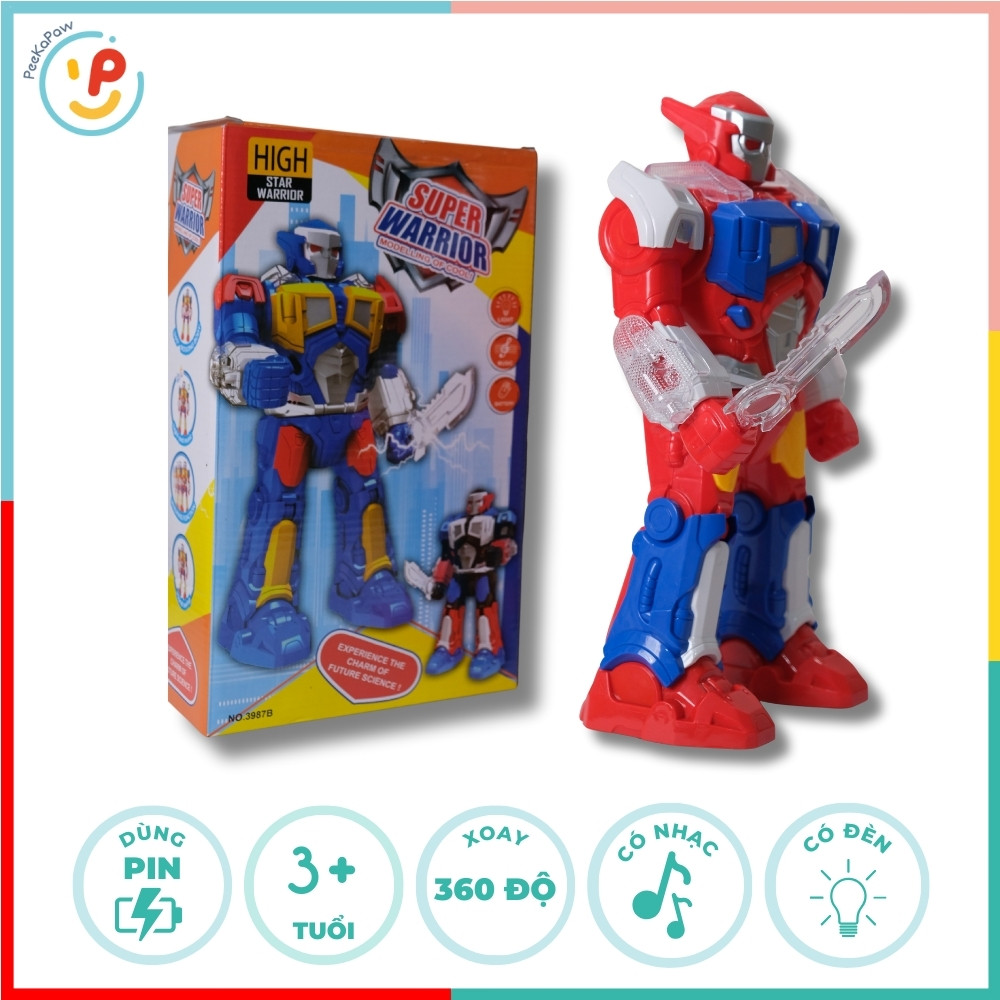 Robot siêu nhân có đèn âm thanh xoay 360 độ 3827 PeeKaPaw Toys