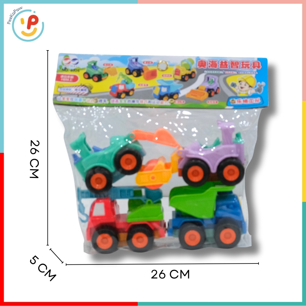 Túi 4 xe công trình chạy trớn màu pastel dễ thương 8326 PeeKaPaw Toys