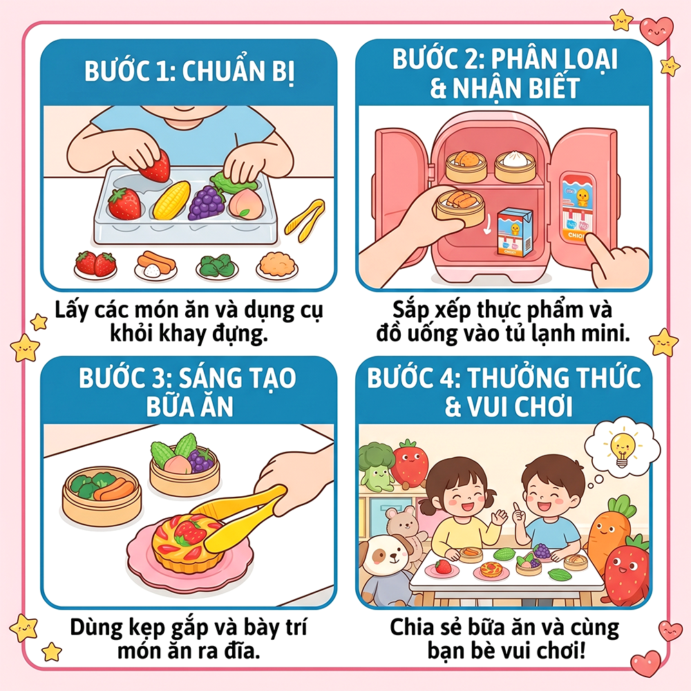 Vỉ Đồ Chơi Nhà Bếp Dimsum Rau Củ Có Tủ Lạnh Mini 1618-97 PeeKaPaw Toys