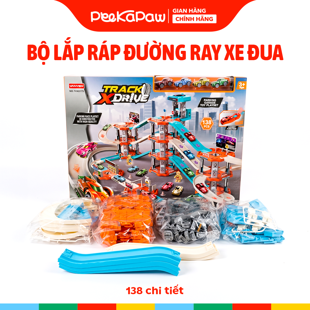 Bộ lắp ráp đường ray xe đua 3 tháp 3 tầng 138 chi tiết 17S PeeKaPaw Toys