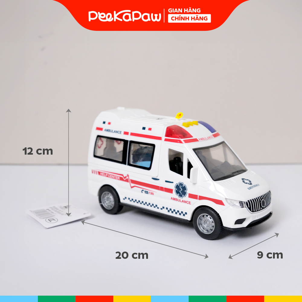 Xe cứu thương kèm đường ray ô tô mở cửa thân xe 708-7 PeeKaPaw Toys
