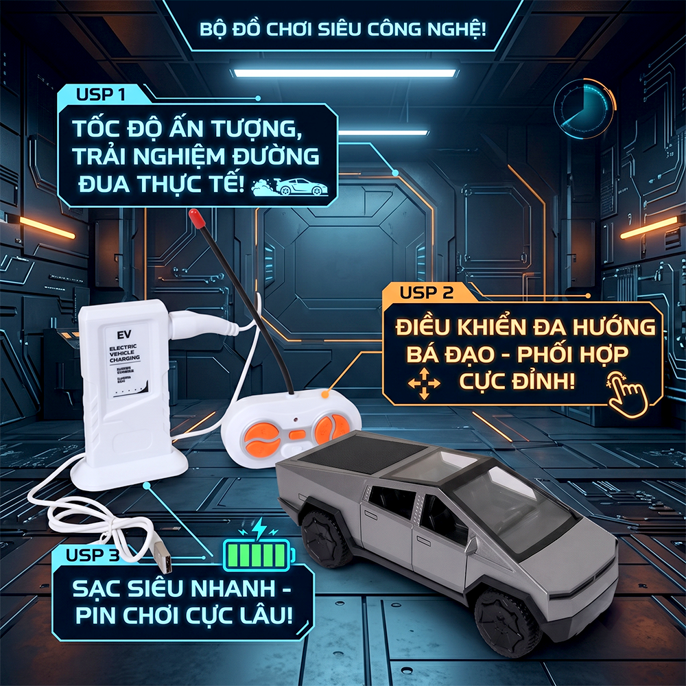Xe Tesla điều khiển pin sạc có trạm sạc USB 158-8 PeeKaPaw Toys