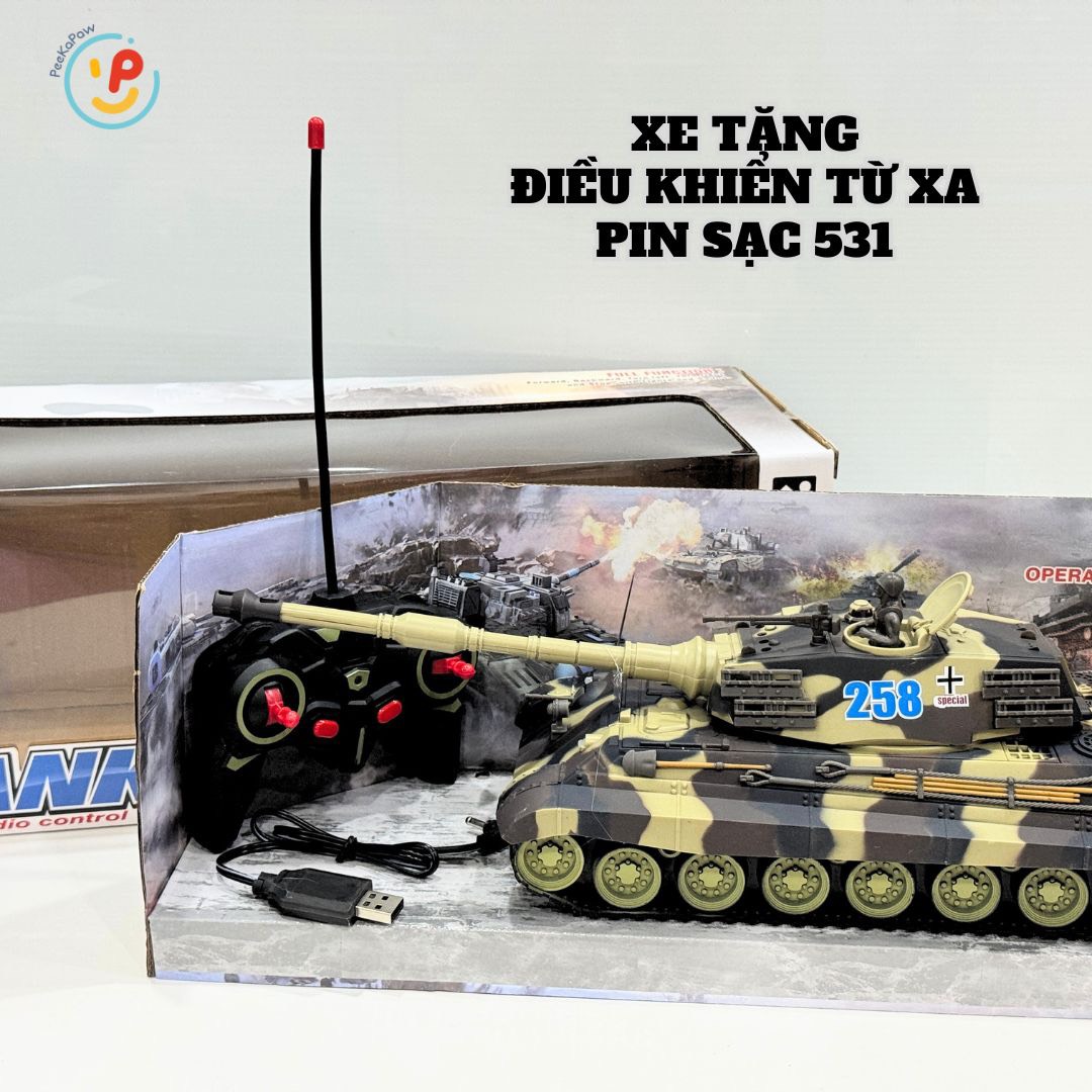 Xe Tăng Điều Khiển Từ Xa Pin Sạc 531 Mô Hình Quân Sự Tỷ Lệ 1:20 PeeKaPaw Toys