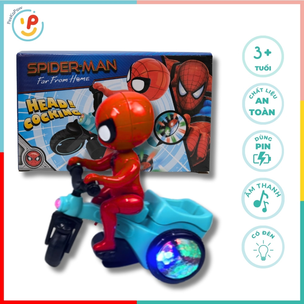 Đồ chơi Spiderman Người Nhện Đạp Xe Có Đèn Nhạc Xoay 360° PeeKaPaw Toys
