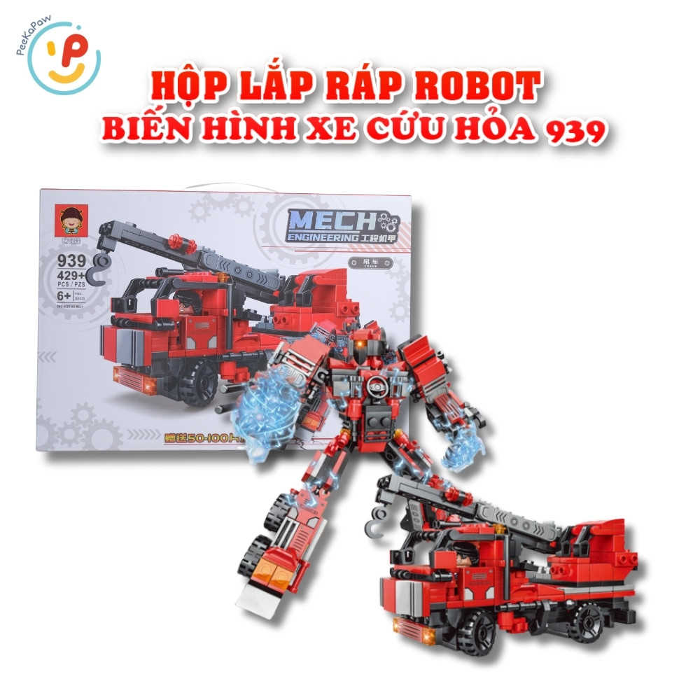 Đồ chơi lắp ráp robot biến hình xe cứu hỏa 429 chi tiết 939 PeeKaPaw Toys