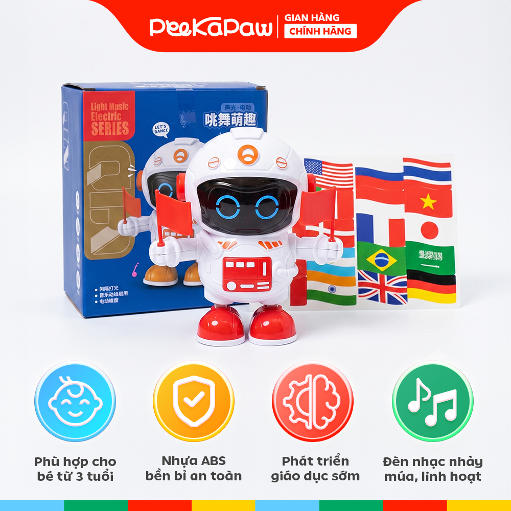 Phi hành gia robot cầm cờ nhảy múa kèm sticker lá cờ nhiều quốc gia 628-73 PeeKaPaw Toys