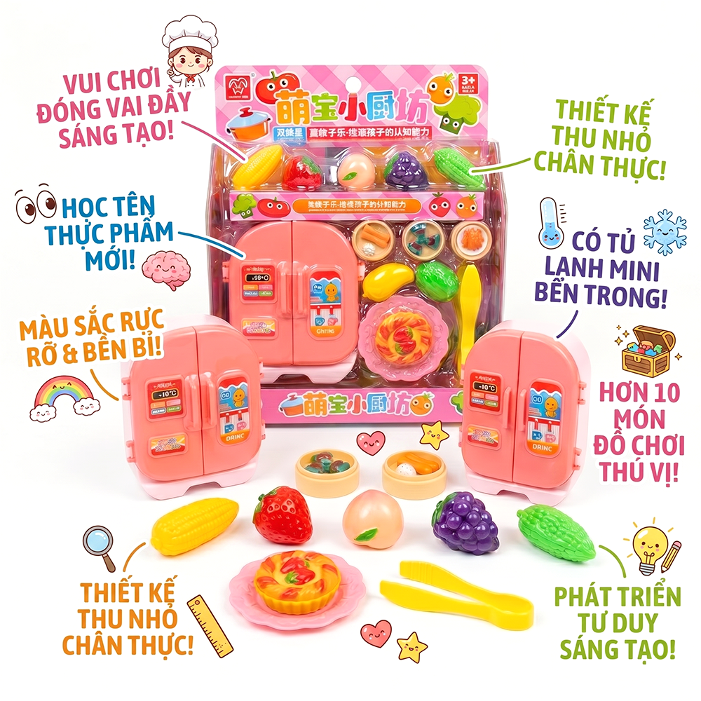 Vỉ Đồ Chơi Nhà Bếp Dimsum Rau Củ Có Tủ Lạnh Mini 1618-97 PeeKaPaw Toys