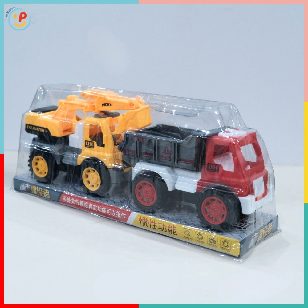 Hộp 2 Xe Công Trình Trớn Xe Ben Xe Cẩu Đồ Chơi Cho Bé 090-85 PeeKaPaw Toys