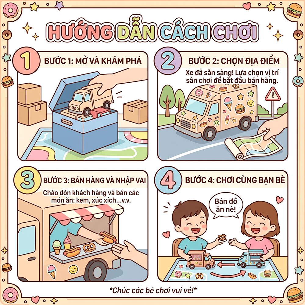 Túi 4 xe bán hàng food truck chạy trớn màu ngọt ngào 12cm 567-054 PeeKaPaw Toys