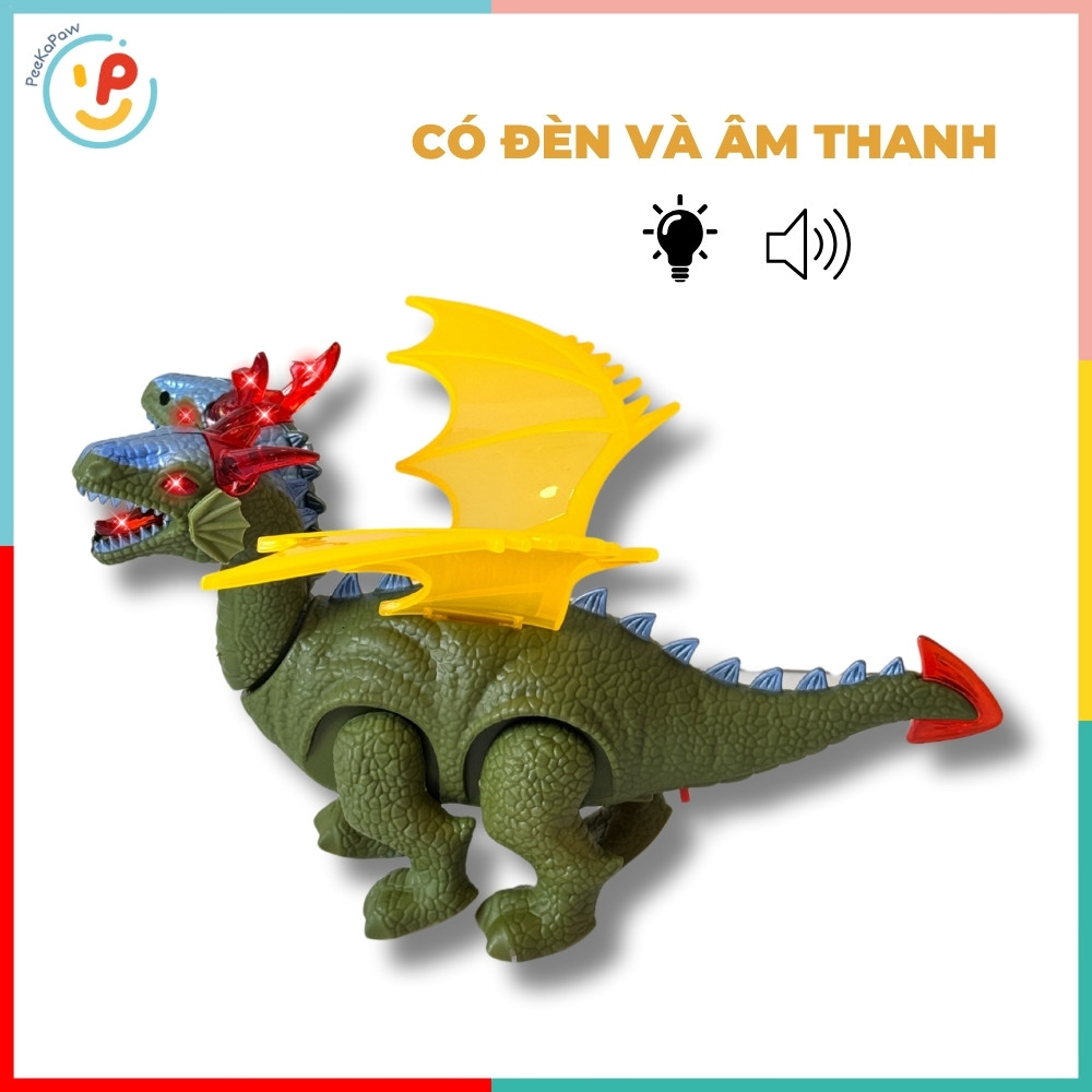 Khủng Long 2 Đầu Có Đèn Và Âm Thanh 8771 Di Chuyển Được Cực Ngầu – PeeKaPaw Toys