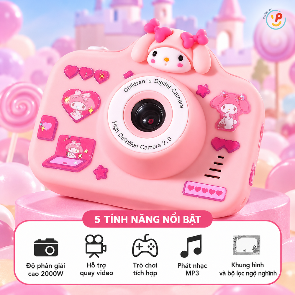 Máy chụp hình Kuromi Cinamoroll Melody đồ chơi 4 chức năng kèm thẻ nhớ 16 GB FQQ-01 PeeKaPaw Toys
