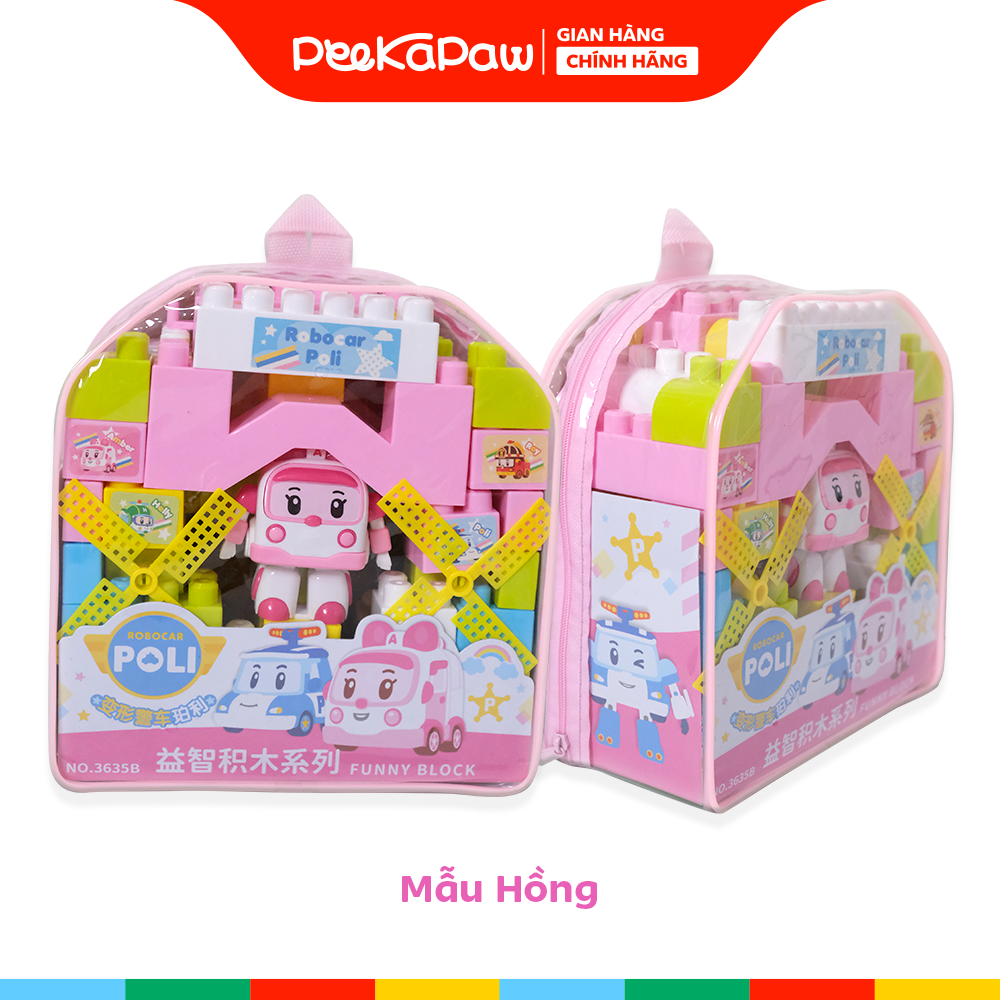 Ba lô đồ chơi lắp ráp xếp hình khối to 52 chi tiết nhân vật Robot Poli 3635 PeeKaPaw Toys