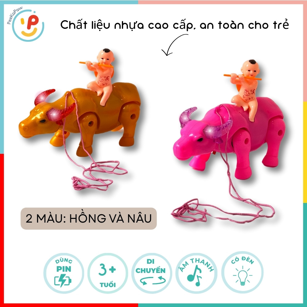 Đồ chơi Chú bé chăn Trâu dắt Trâu chạy xung quanh dây cột có nhạc và đèn PeeKaPaw Toys