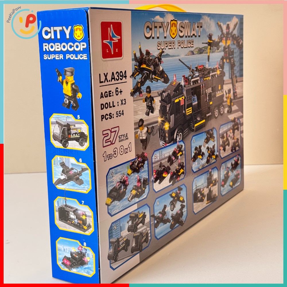Bộ Lắp Ráp City SWAT Super Police LX.A394 554 Mảnh 8in1 Kèm 3 Nhân Vật – PeeKaPaw Toys