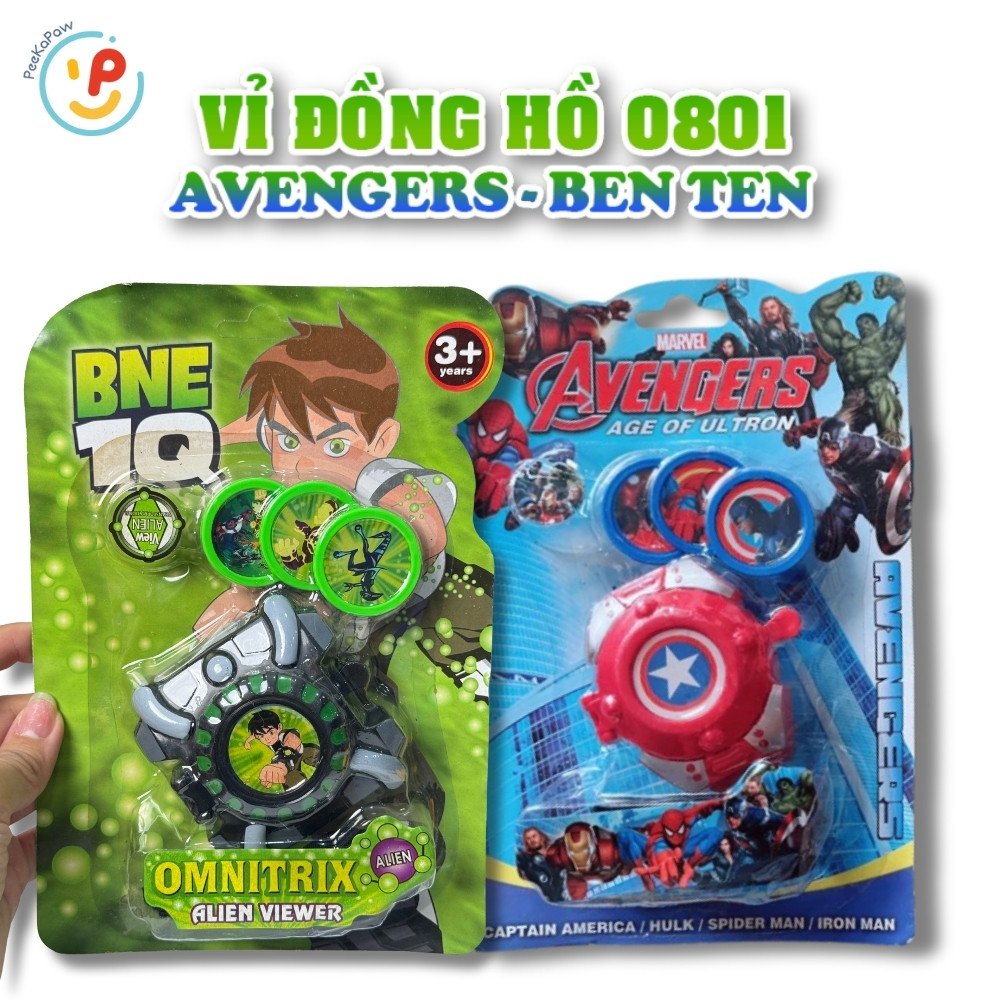Vỉ Đồ Chơi Đồng Hồ Avengers Ben10 Bé Trai 0801 PeeKaPaw Toys
