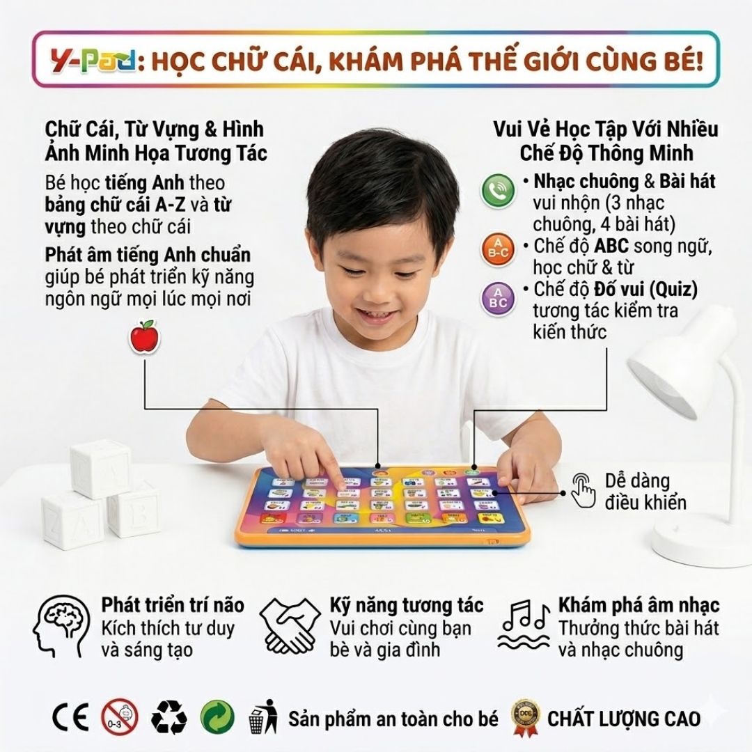 Máy tính bảng ipad đồ chơi cho bé học tiếng Anh bằng âm thanh YS2602D PeeKaPaw Toys