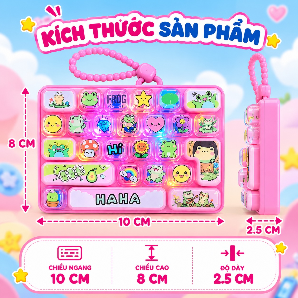 Đồ chơi bàn phím móc khoá 26 phím có đèn LED 10cm PeeKaPaw Toys
