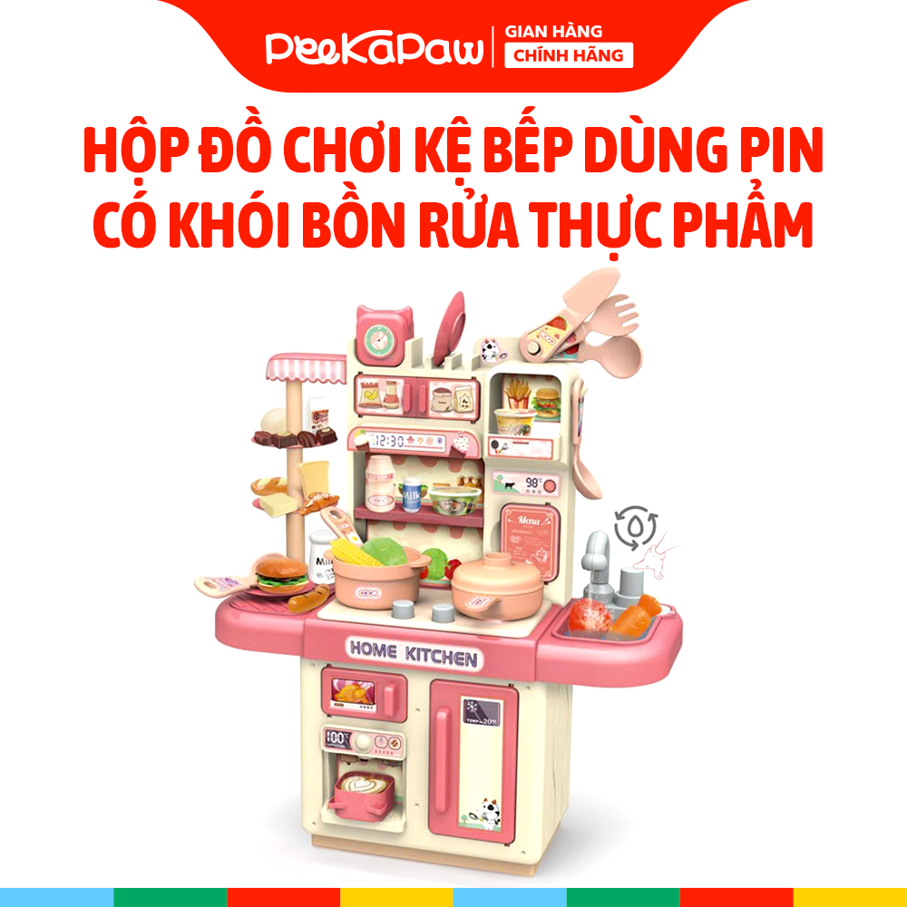 Đồ chơi nhà bếp kệ bếp dùng pin có khói bồn rửa thực phẩm cao 36cm PeeKaPaw Toys
