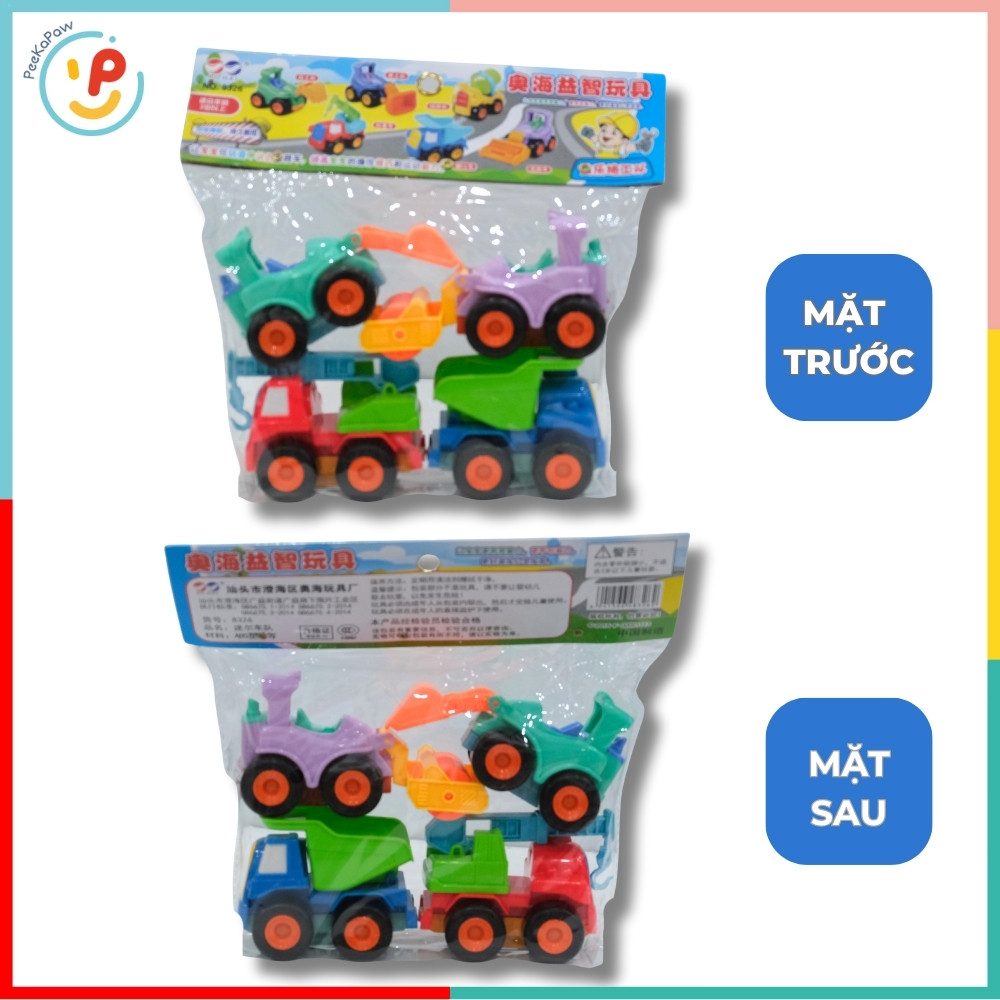 Túi 4 xe công trình chạy trớn màu pastel dễ thương 8326 PeeKaPaw Toys