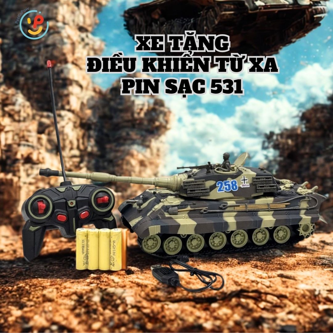 Xe Tăng Điều Khiển Từ Xa Pin Sạc 531 Mô Hình Quân Sự Tỷ Lệ 1:20 PeeKaPaw Toys