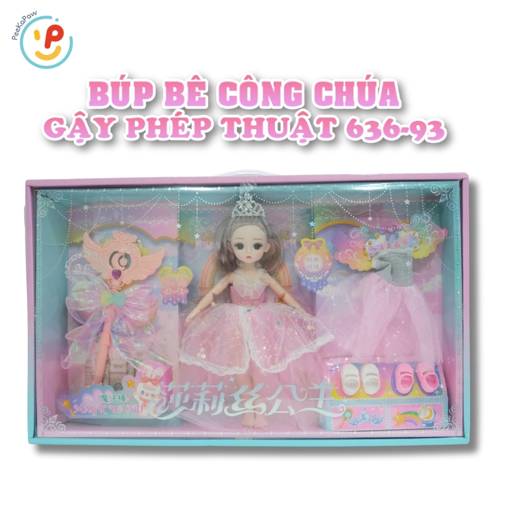 Búp bê công chúa và phụ kiện gậy phép thuật váy xinh đẹp 58cm 636-93 PeeKaPaw Toys
