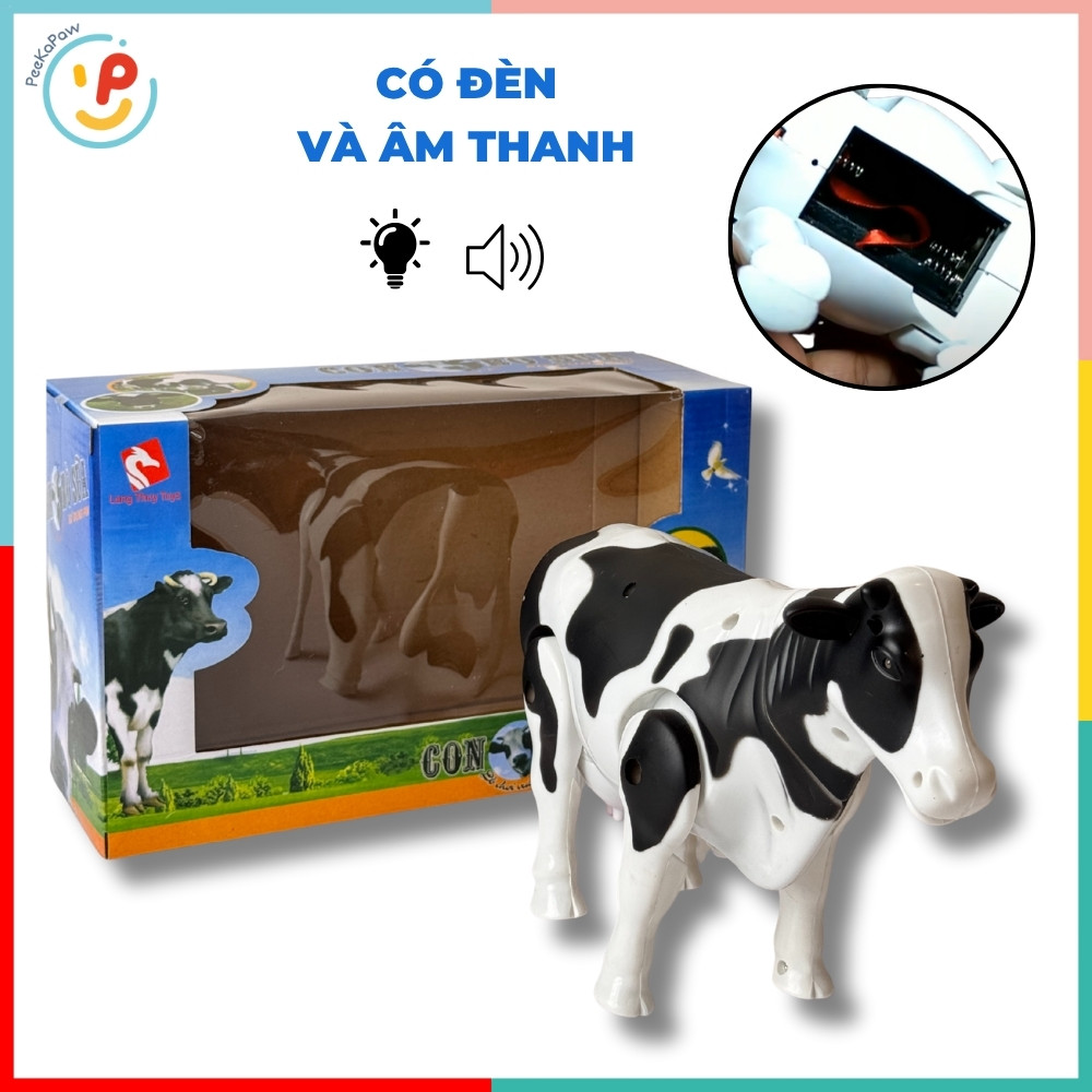 Mô hình bò sữa đồ chơi có đèn và âm thanh hàng Việt Nam PeeKaPaw Toys