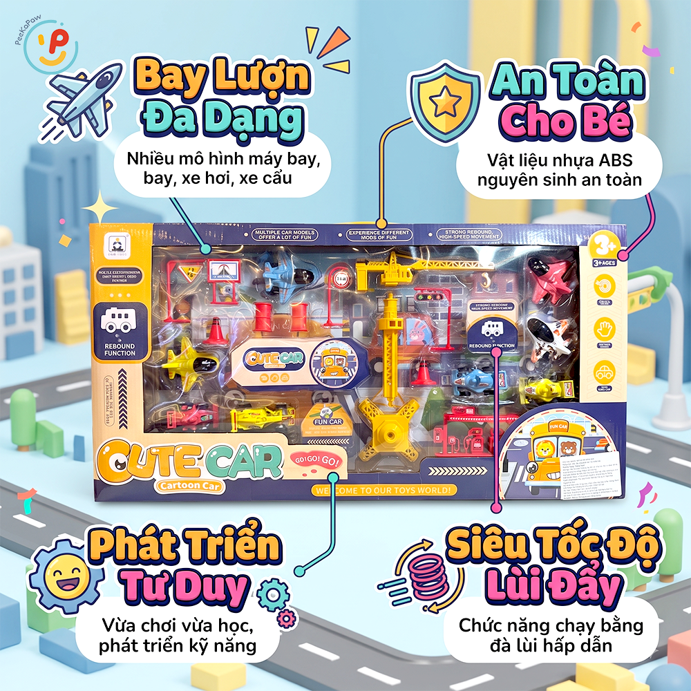 Hộp đồ chơi mô hình thành phố xe đua máy bay 134-16 PeeKaPaw Toys