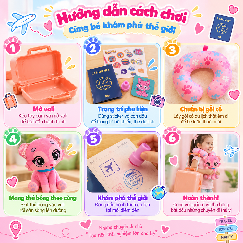 Đồ chơi vali kéo gối cổ du lịch thú bông PLUSH TOY PeeKaPaw Toys
