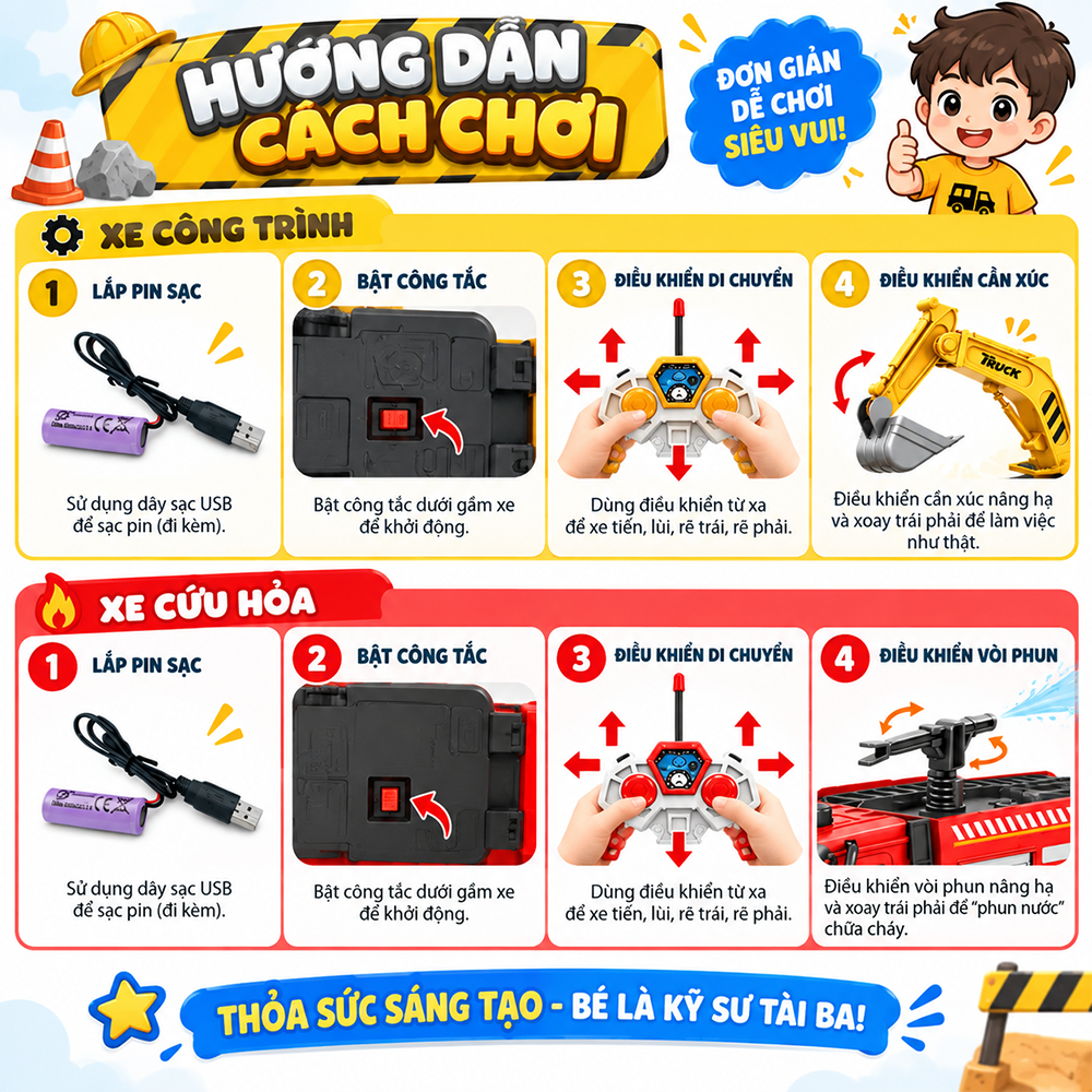 Xe điều khiển mẫu xe công trình xe cứu hoả 6677 PeeKaPaw Toys