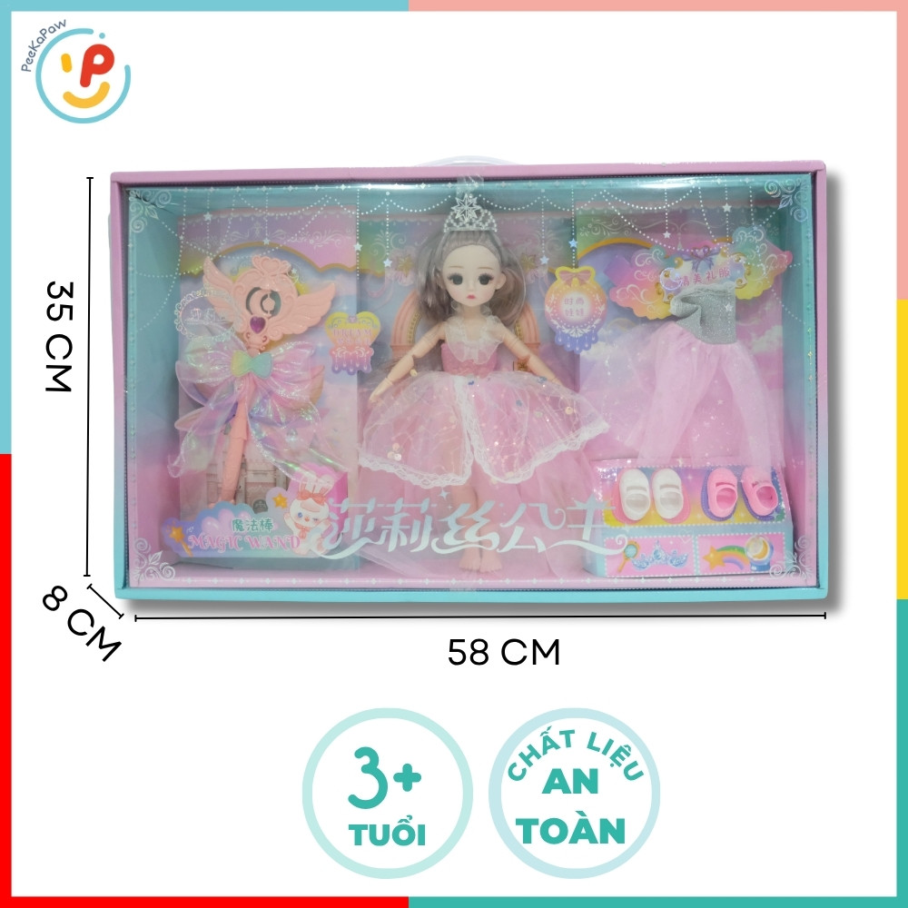 Búp bê công chúa và phụ kiện gậy phép thuật váy xinh đẹp 58cm 636-93 PeeKaPaw Toys