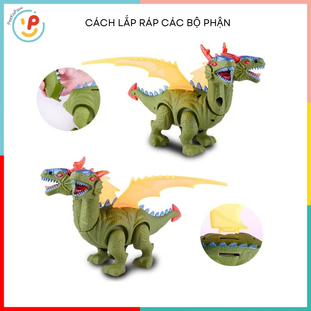 Khủng Long 2 Đầu Có Đèn Và Âm Thanh 8771 Di Chuyển Được Cực Ngầu – PeeKaPaw Toys