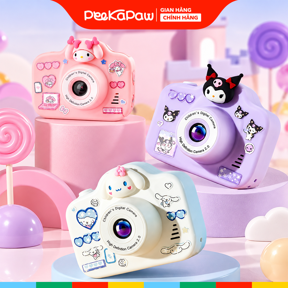 Máy chụp hình Kuromi Cinamoroll Melody đồ chơi 4 chức năng kèm thẻ nhớ 16 GB FQQ-01 PeeKaPaw Toys