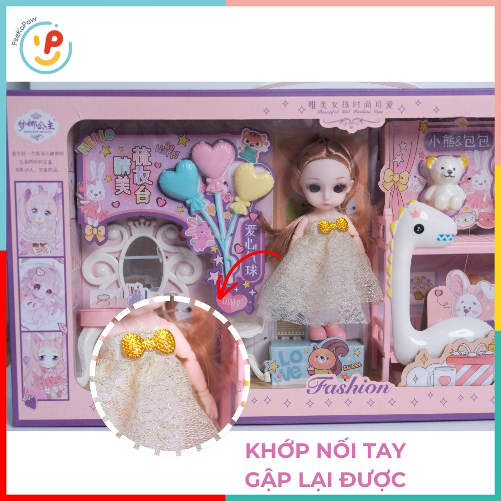 Hộp búp bê kèm phụ kiện phòng ngủ dễ thương cho bé 50cm 89026 PeeKaPaw Toys