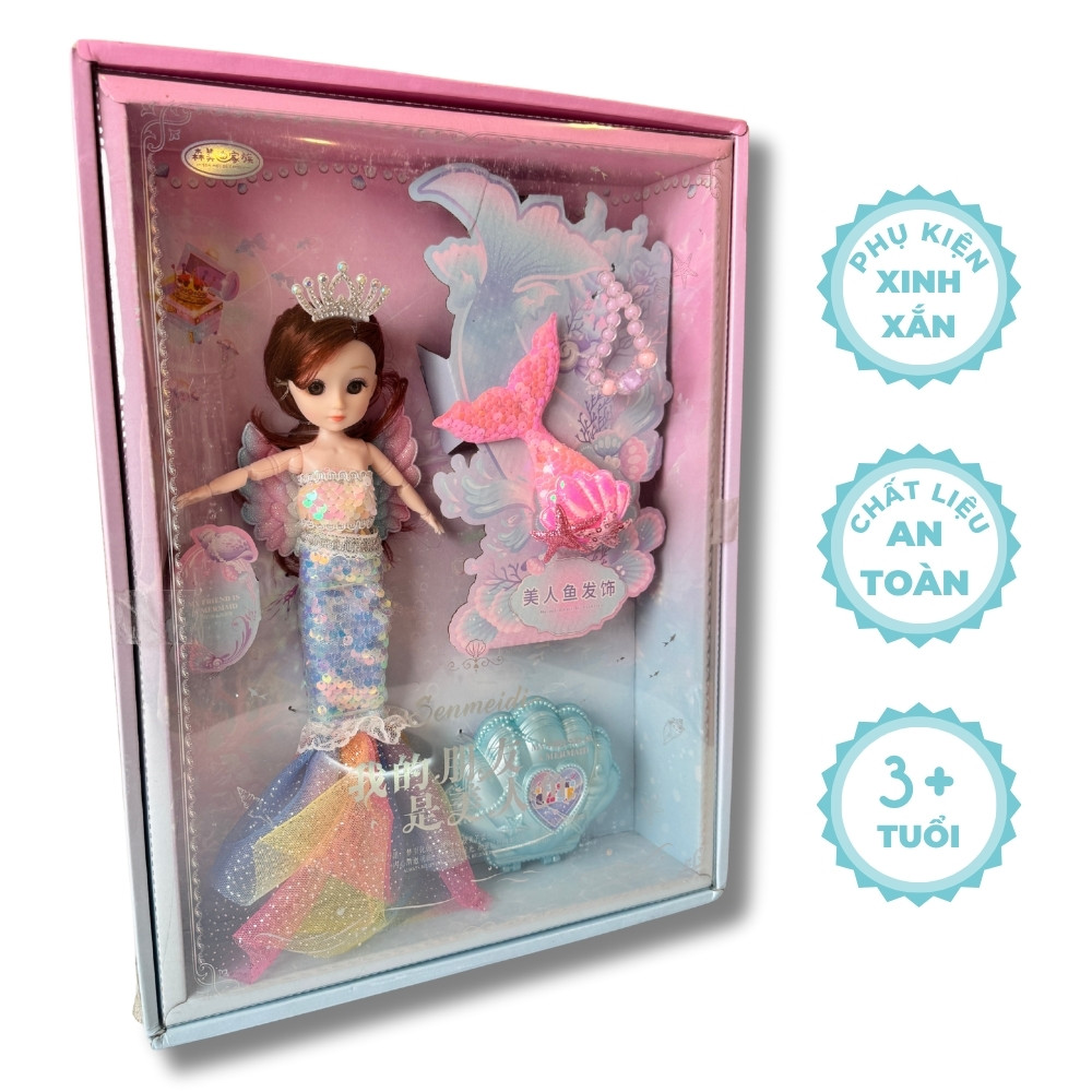 Búp bê nàng tiên cá váy sequin lấp lánh kèm hộp sò phụ kiện 1688-105 PeeKaPaw Toys