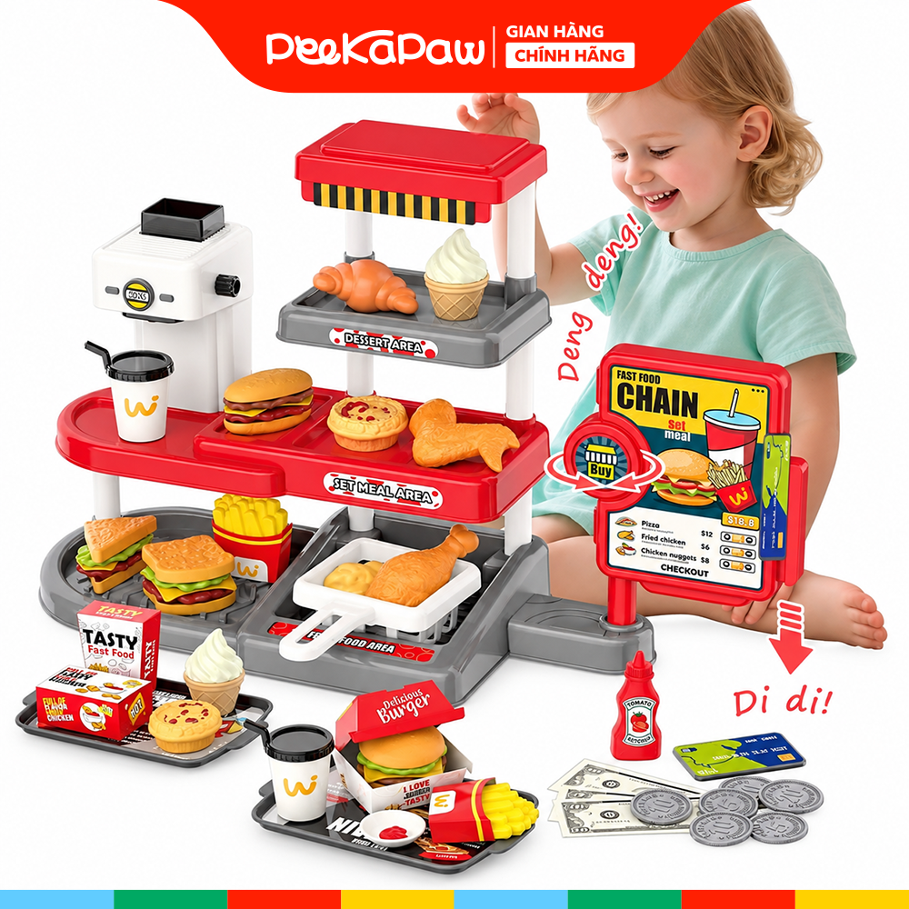Đồ chơi cửa hàng thức ăn nhanh máy cafe dùng pin có âm thanh 668-140 PeeKaPaw Toys