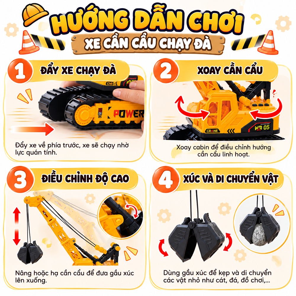 Xe cẩu đồ chơi hộp 40cm có đèn xoay 360 độ chính hãng Vector VT105 PeeKaPaw Toys