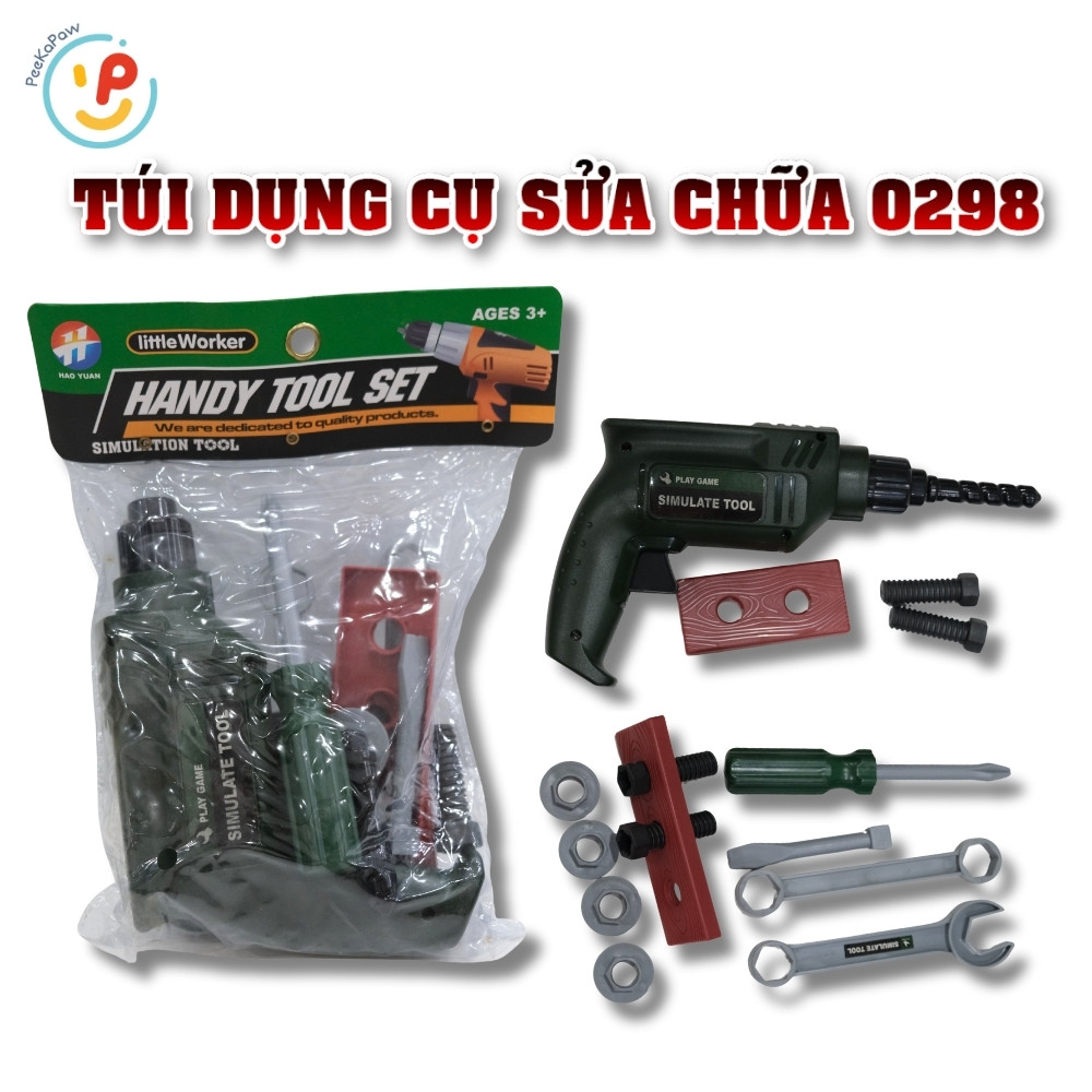 Túi đồ chơi dụng cụ sửa chữa 0298 bộ dụng cụ cơ khí mini cho bé trai PeeKaPaw Toys