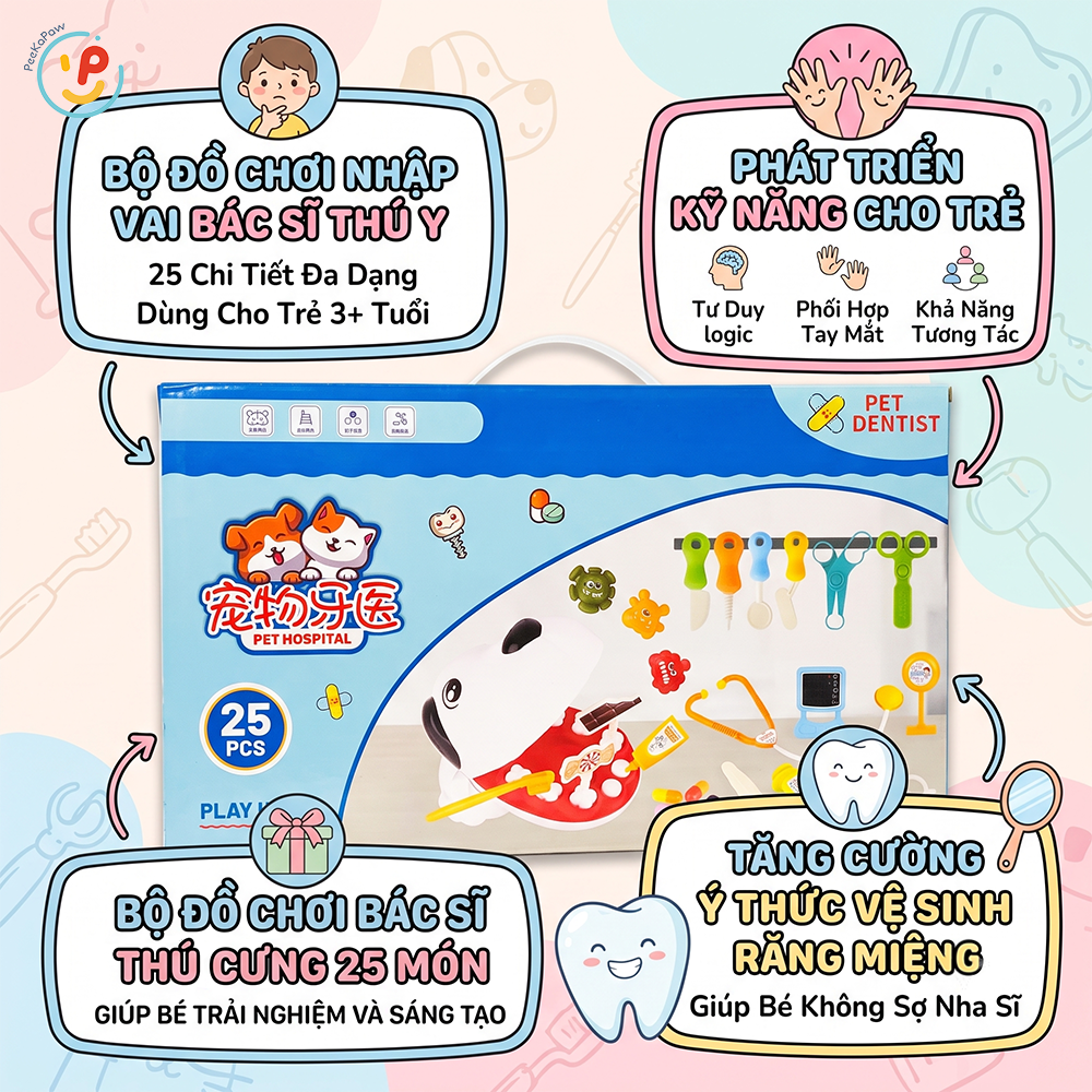 Hộp đồ chơi nha sỹ thú cưng to 50cm 506-120 PeeKaPaw Toys