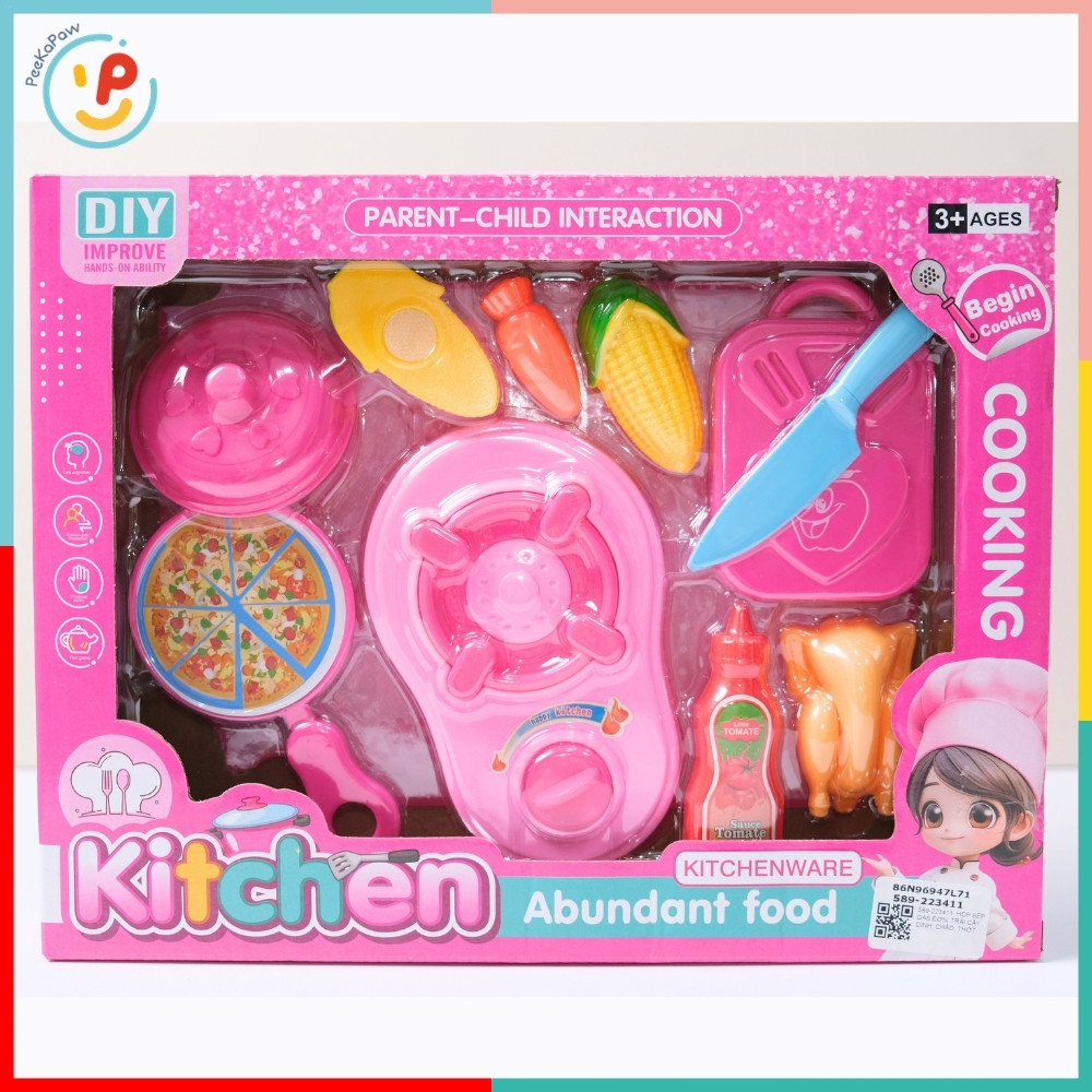 Hộp Đồ Chơi Bếp 9 Món Bếp Ga Bếp Điện Trái Cây Cắt 589 PeeKaPaw Toys