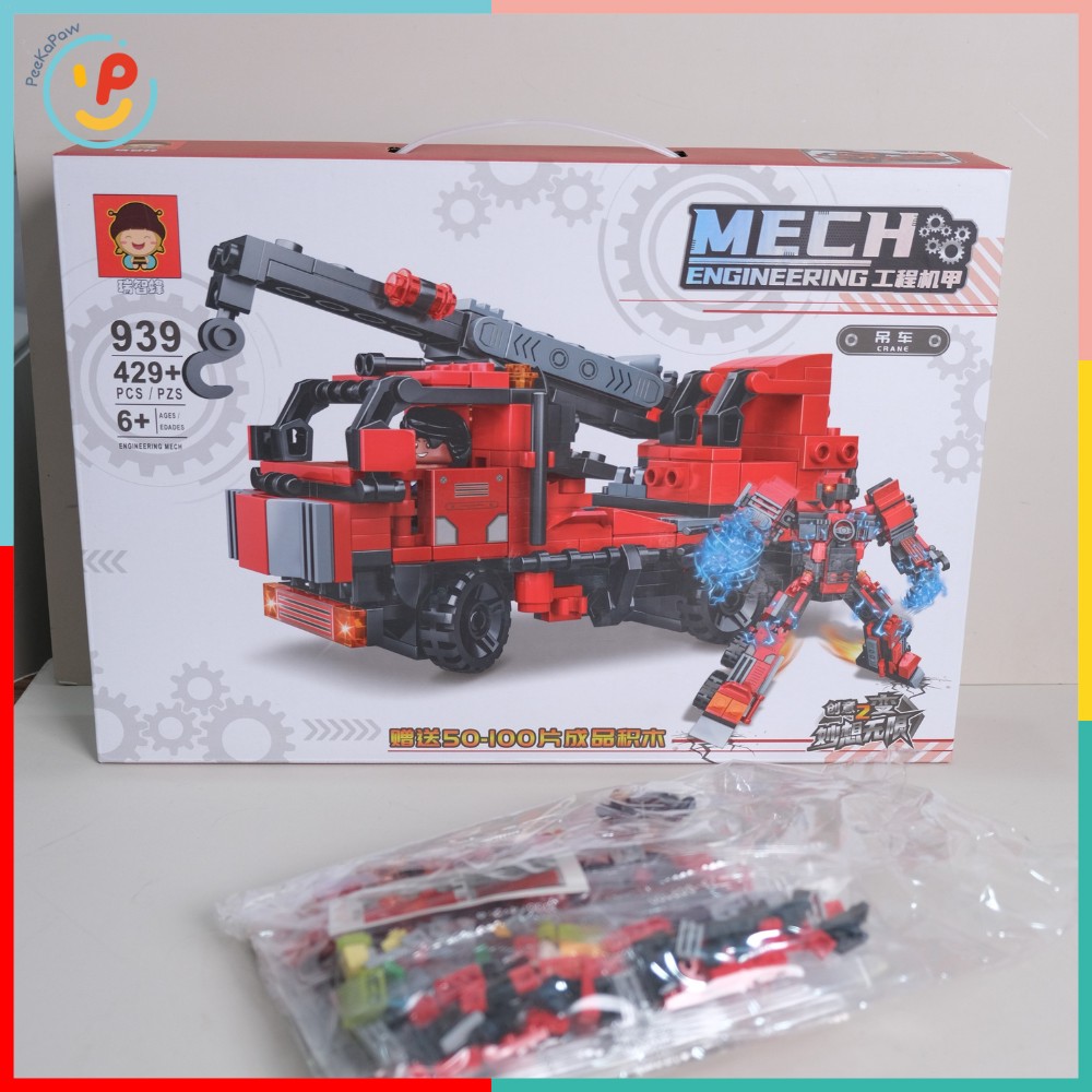 Đồ chơi lắp ráp robot biến hình xe cứu hỏa 429 chi tiết 939 PeeKaPaw Toys