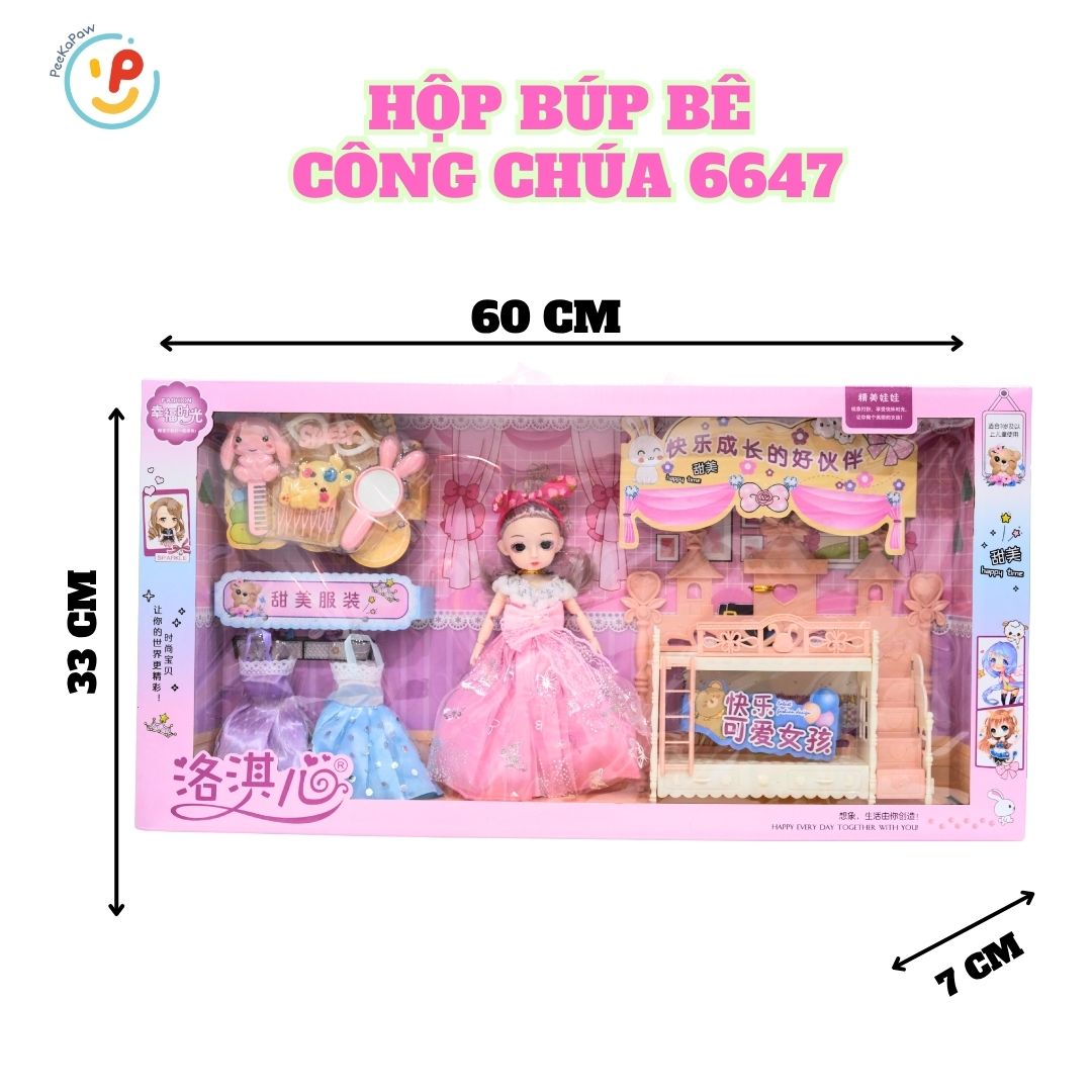 Búp bê công chúa và phụ kiện phòng ngủ kẹp tóc váy xinh đẹp 65cm 6647 PeeKaPaw Toys
