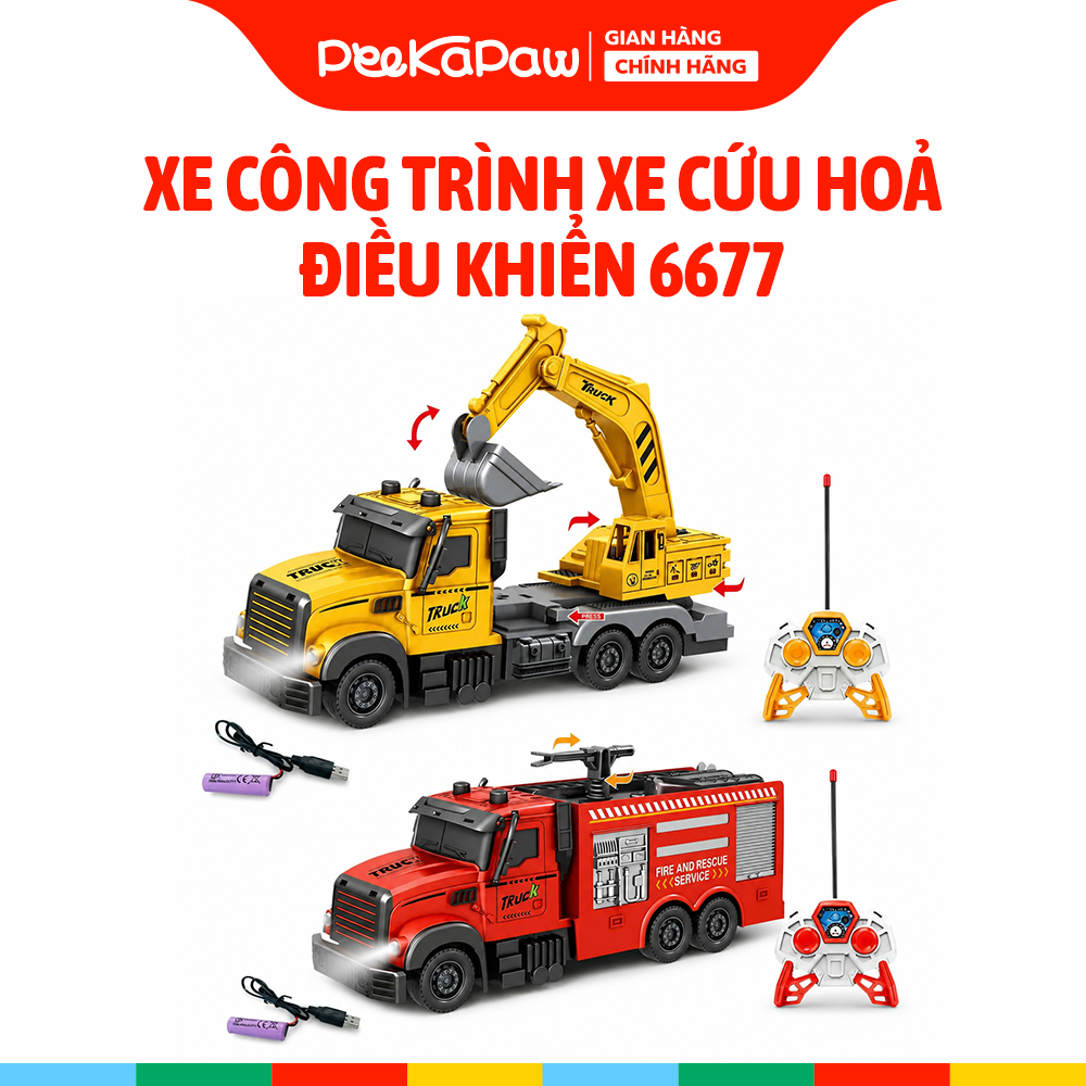 Xe điều khiển mẫu xe công trình xe cứu hoả 6677 PeeKaPaw Toys