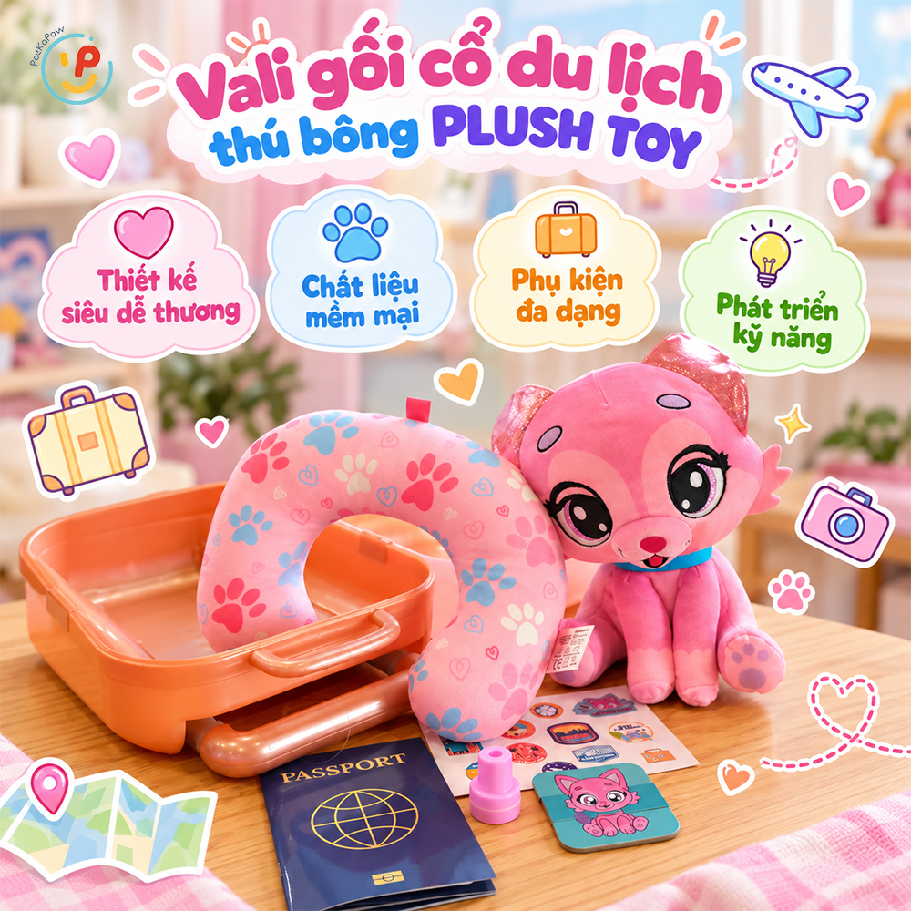 Đồ chơi vali kéo gối cổ du lịch thú bông PLUSH TOY PeeKaPaw Toys