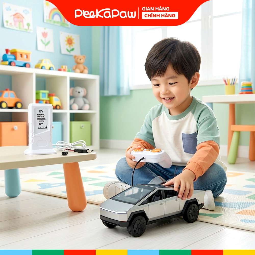 Xe Tesla điều khiển pin sạc có trạm sạc USB 158-8 PeeKaPaw Toys