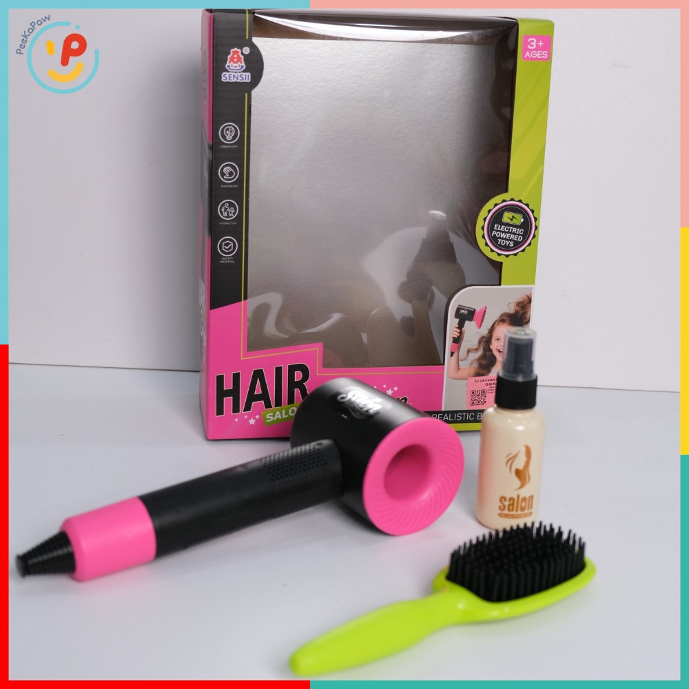 Đồ chơi máy sấy tóc dùng pin cho bé Hair Salon kéo lược phụ kiện làm tóc 096 PeeKaPaw Toys