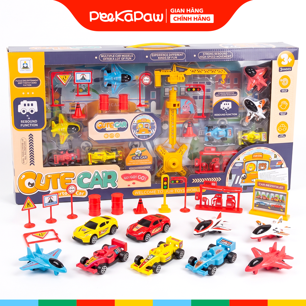 Hộp đồ chơi mô hình thành phố xe đua máy bay 134-16 PeeKaPaw Toys