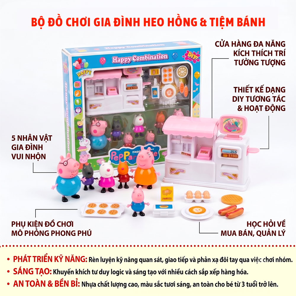 Đồ Chơi Gia Đình Heo Hồng và Cửa hàng mini YM266-34 PeeKaPaw Toys