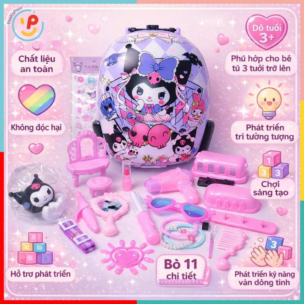 Đồ chơi Dụng Cụ Làm Tóc Cho Bé Vali Kéo Kuromi 023 PeeKaPaw Toys