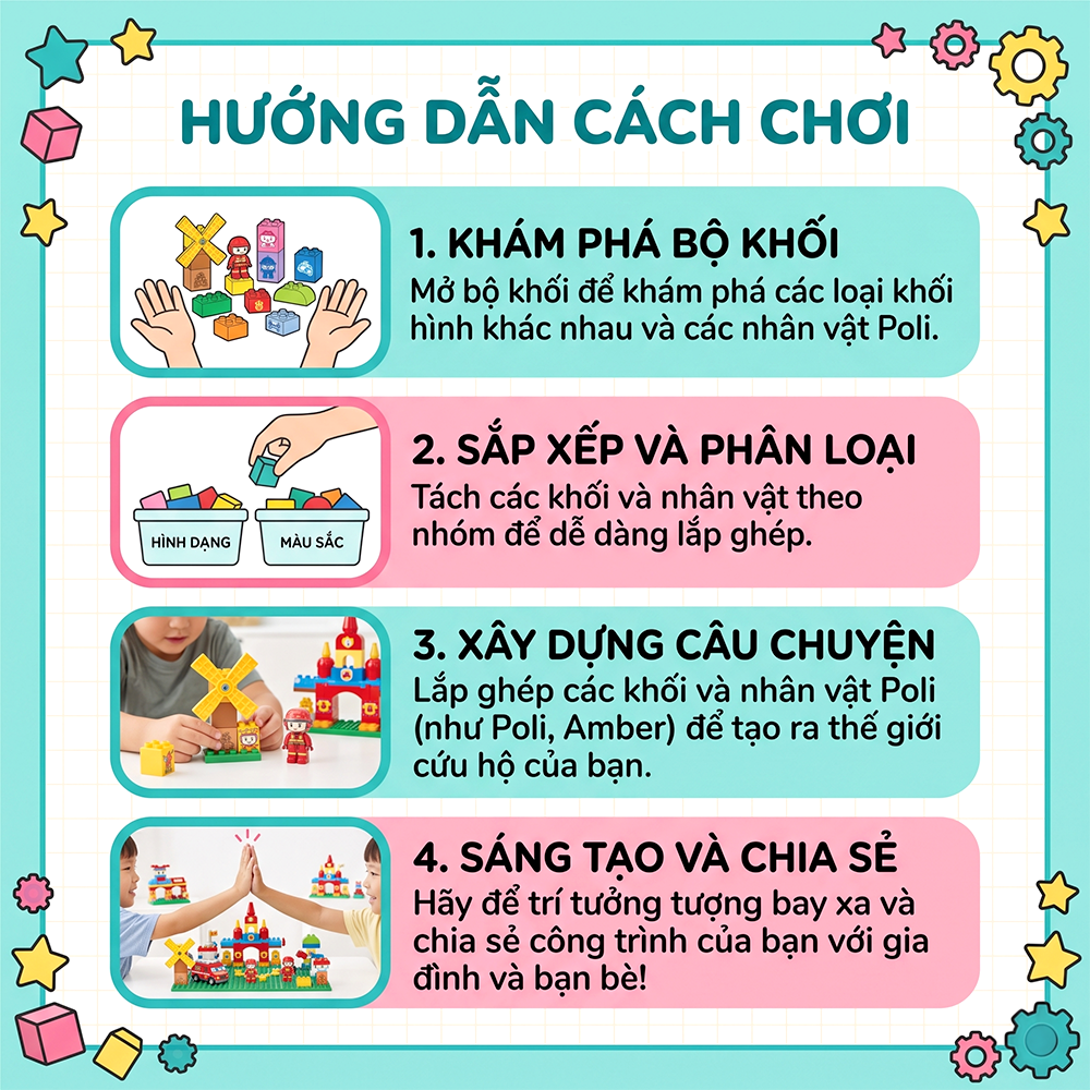 Ba lô đồ chơi lắp ráp xếp hình khối to 52 chi tiết nhân vật Robot Poli 3635 PeeKaPaw Toys
